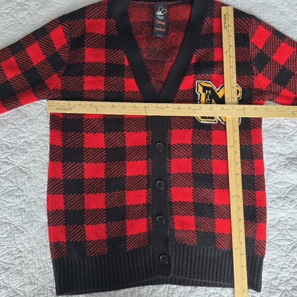 Disney X Forever 21 Mickey Crested Varsity Sweater Cardigan Buffalo Plaid - Picture 8 of 15